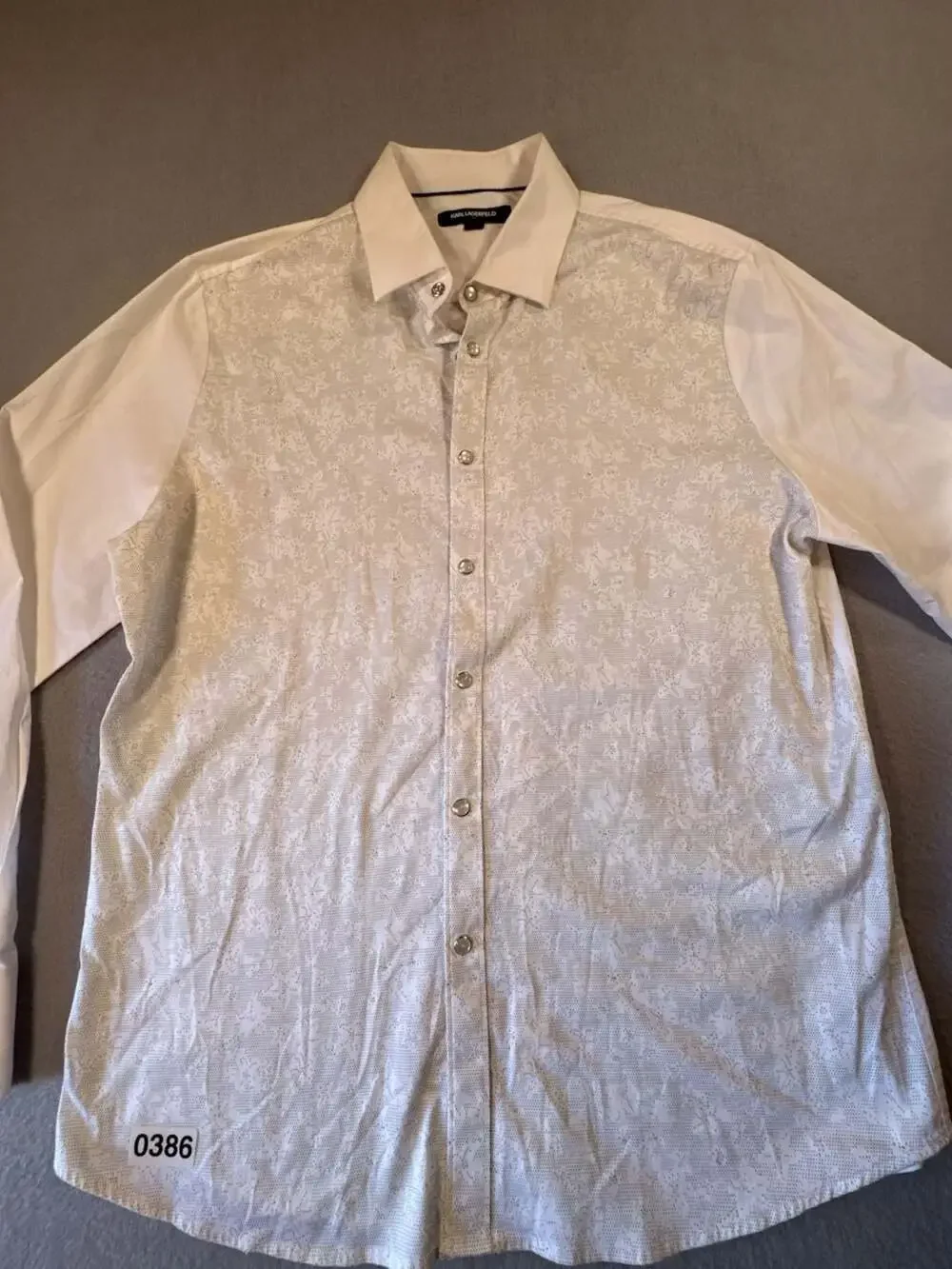 Karl Lagerfeld Paris White Patterned Long Sleeve Button-Up Dress Shirt